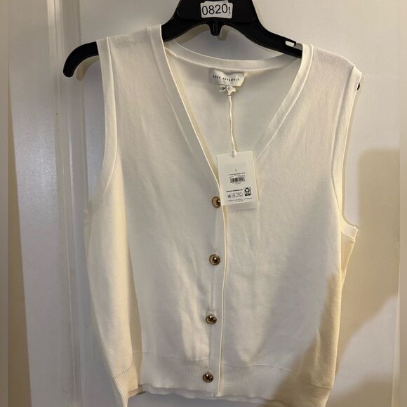 Free Assembly White Sleeveless Button-Up Vest Top sz L - Picture 4 of 6